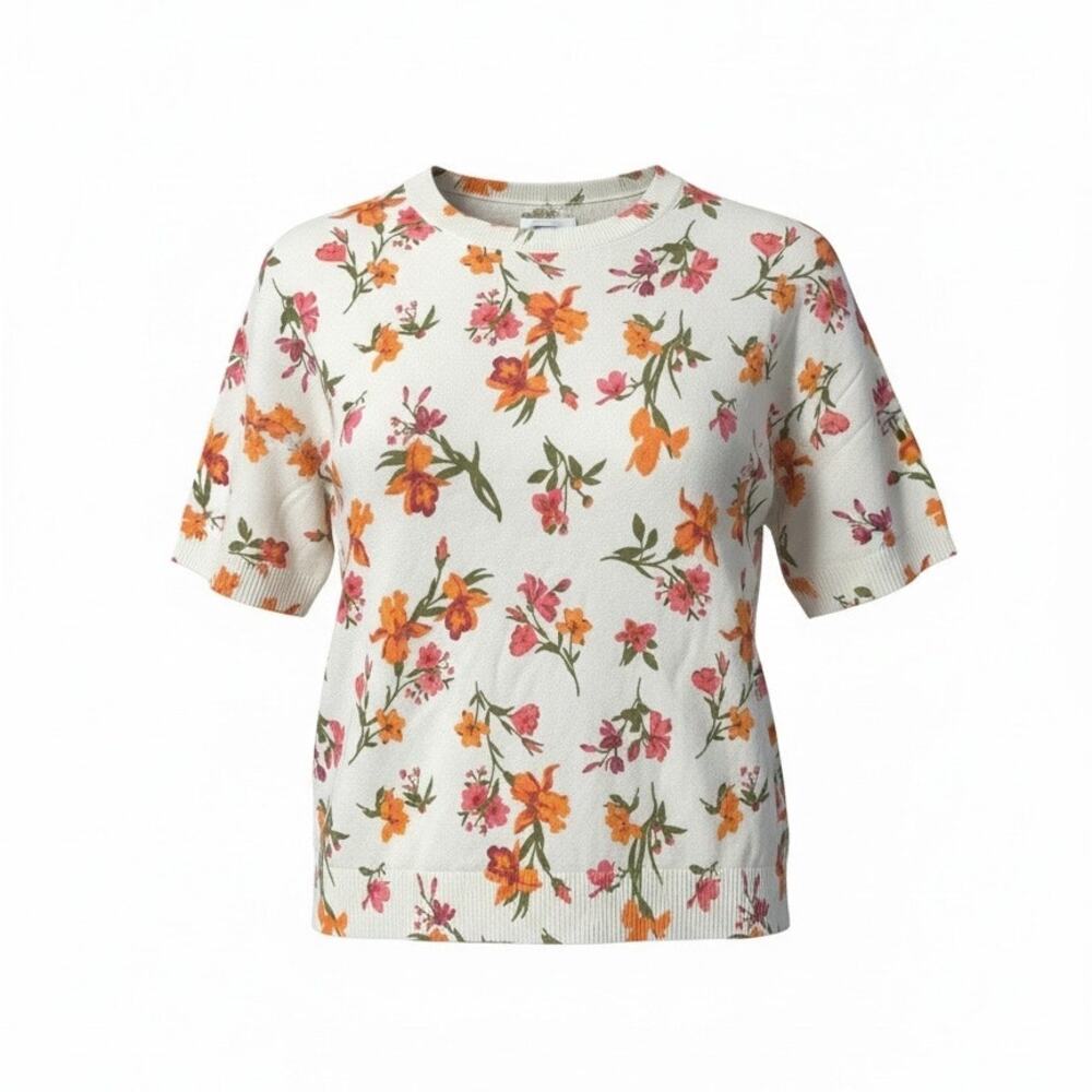 Vince Camuto Women's Short Sleeve Floral Sweater Size XL MSRP $69 NWT